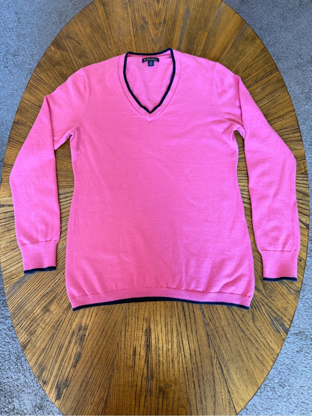 Brooks Brothers Pink V-Neck Sweater with Navy Trim
